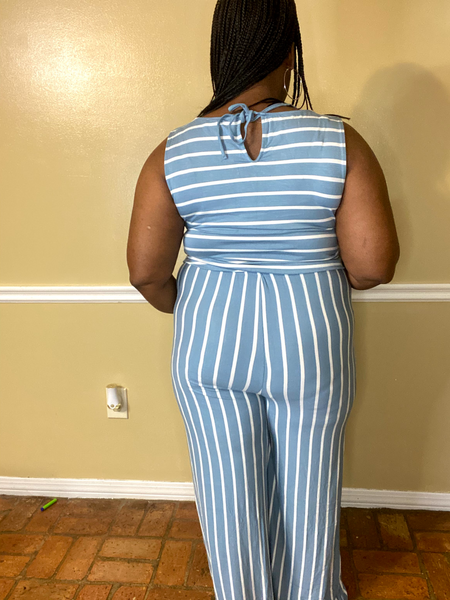 Sleeveless Jumpsuit Blue Grey and Ivory